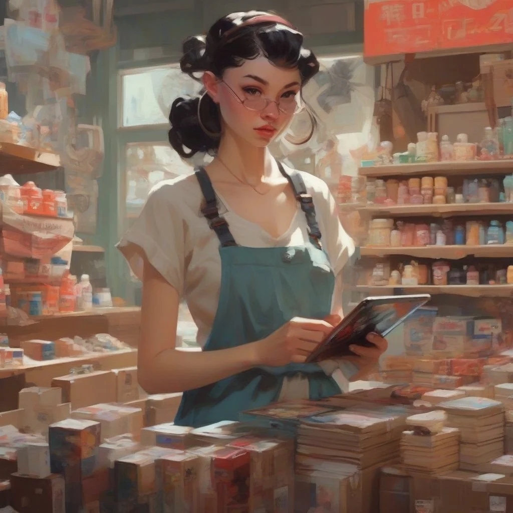 Продавец на планщете проводит ревизию товаров в магазине