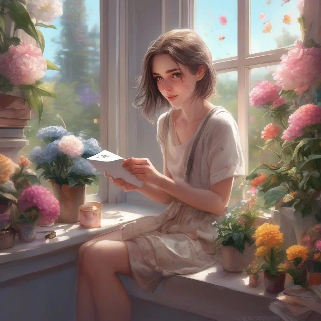 Девушка думает как написать поздравление с помощью нейросети ChatGPT