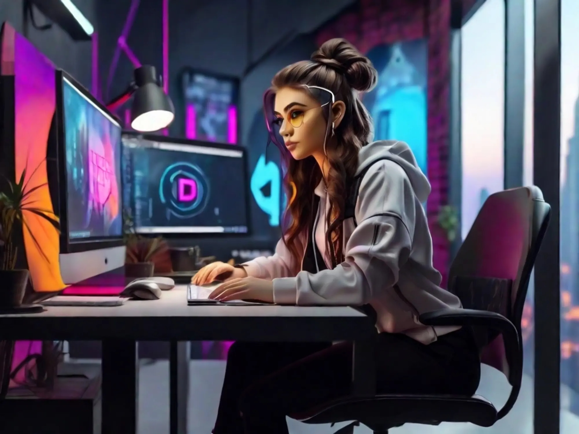 Девушка придумывает идеи для логотипа в ChatGPT