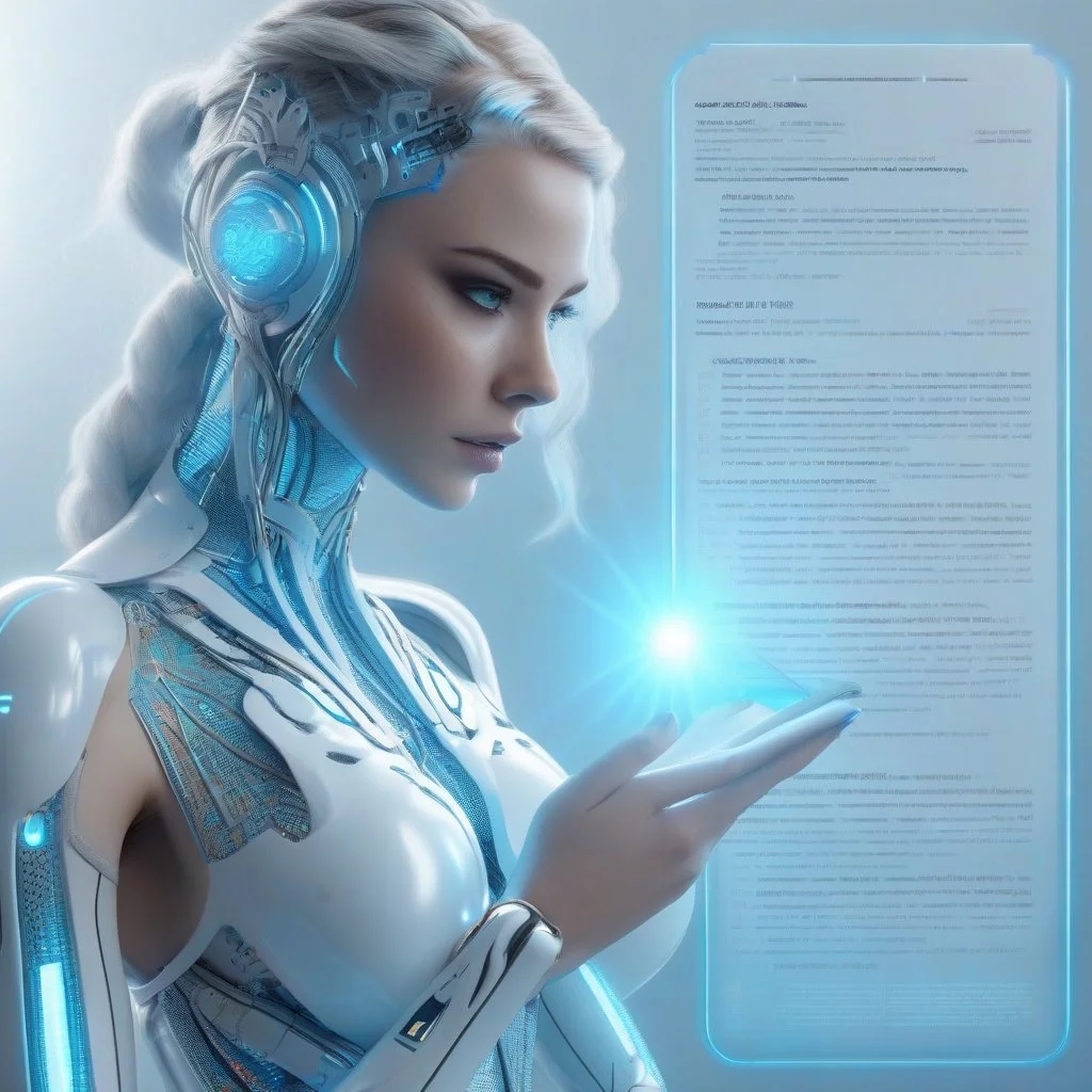Женщина-нейросеть обрабатывает текст