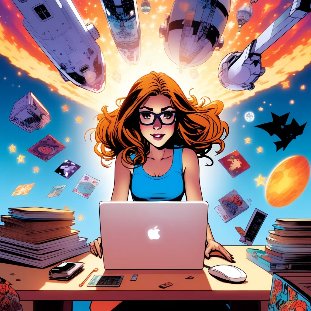 Девушка разрабатывает комиксы на Apple MacBook с помощью нейросети ChatGPT