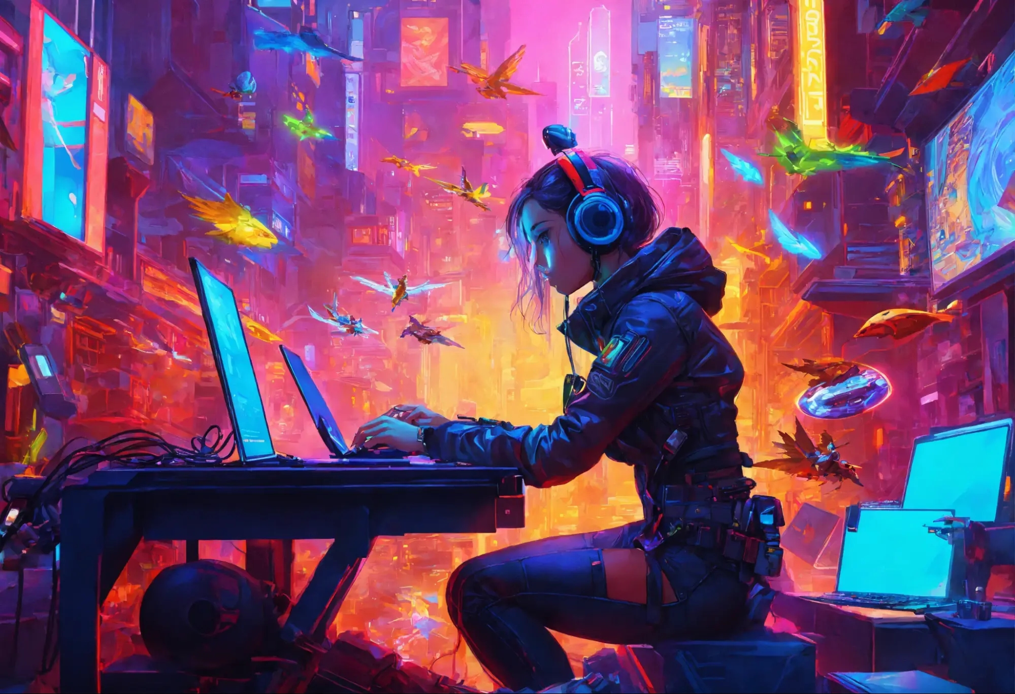 Девушка из нео-цивилизации генерирует комикс-истории в нейросети