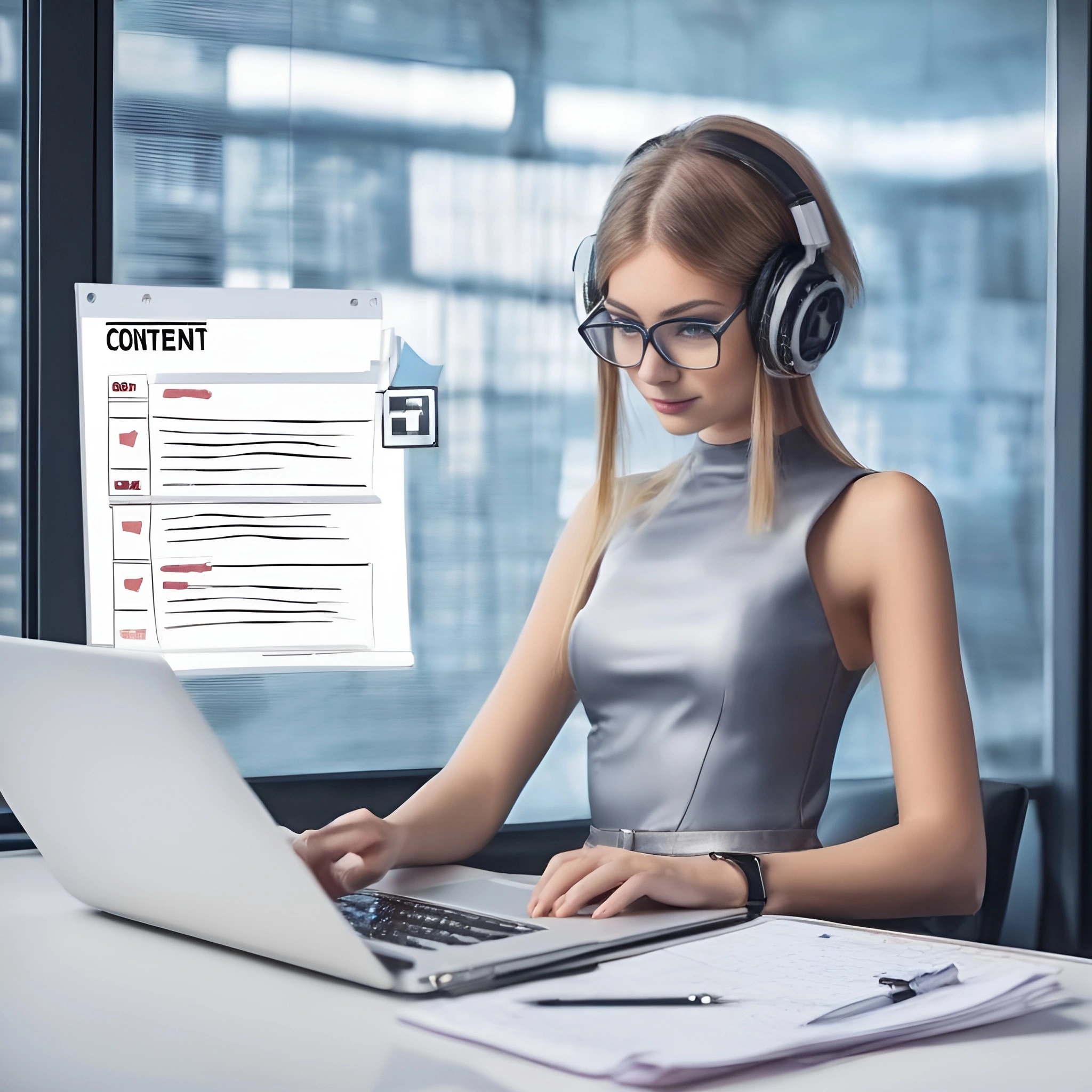 Девушка в наушниках работает с контент-планом