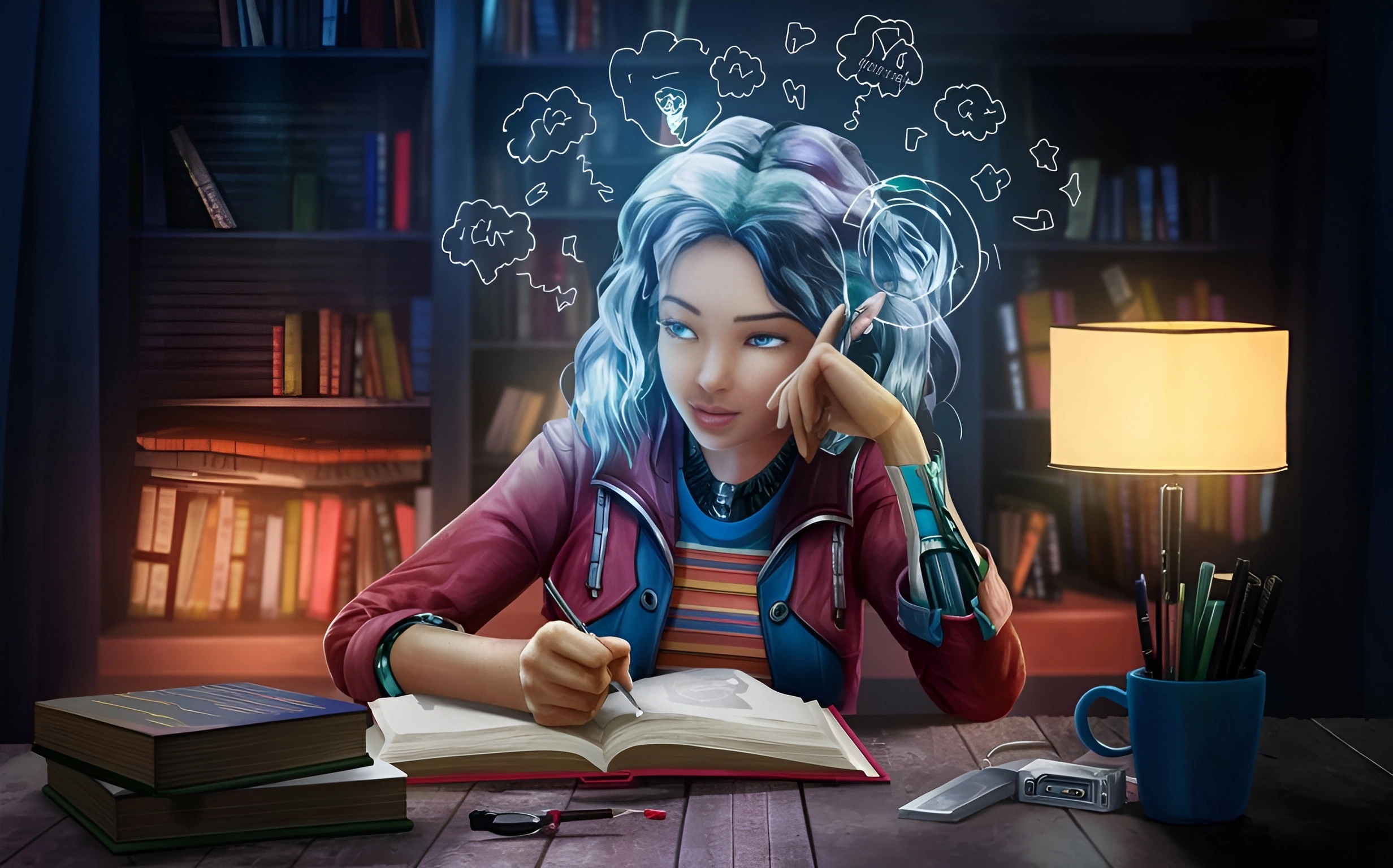 Девушка думает над сюжетом новой книги