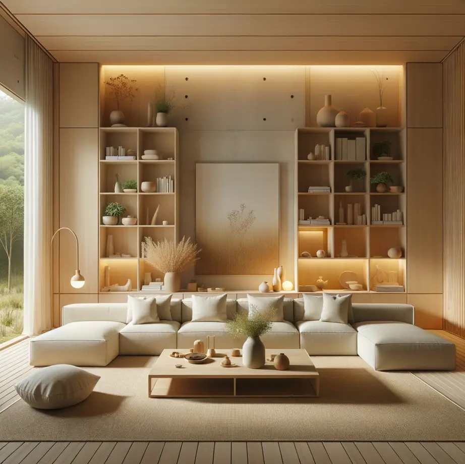 Интерьер гостиной в скандинавском стиле, сгенерированный нейросетью