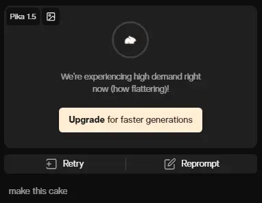 Ошибка генерации видео в Pika Art на бесплатном тарифе