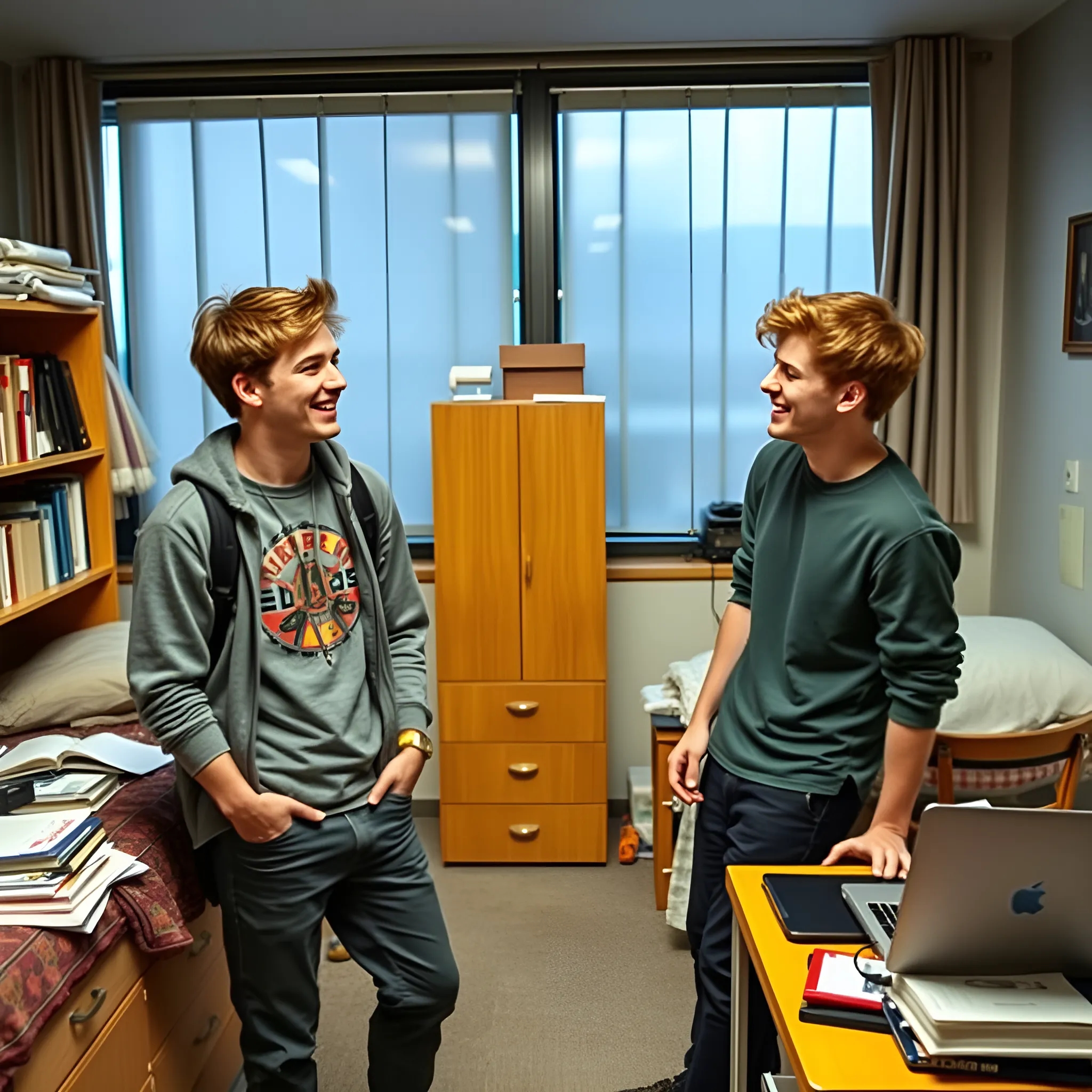 Два студента общаются и шутят